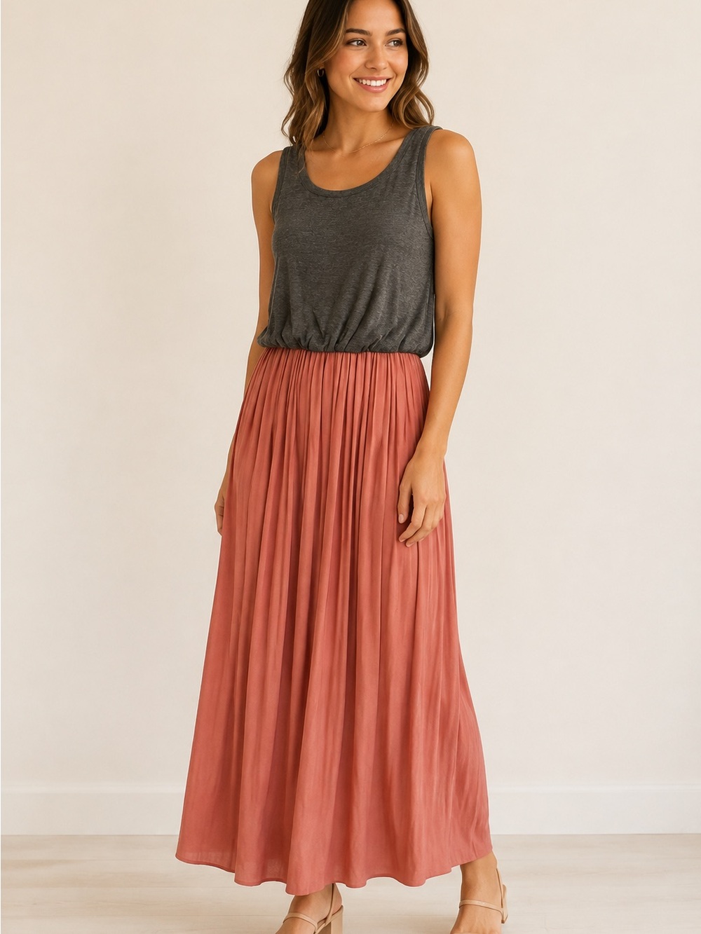 Beautiful LOFT Colorblock Pleated Maxi Dress in Size SP
